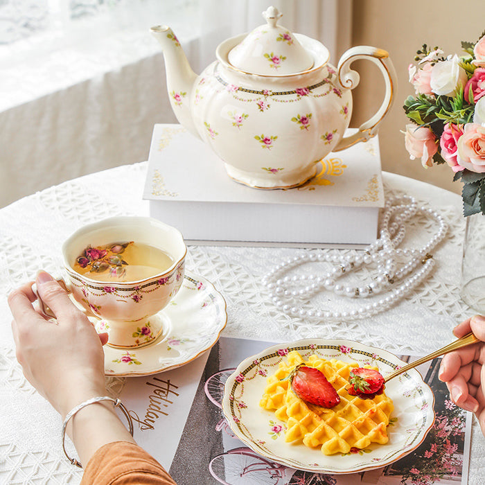 Vintage Floral Rose Coffee & Tea Set