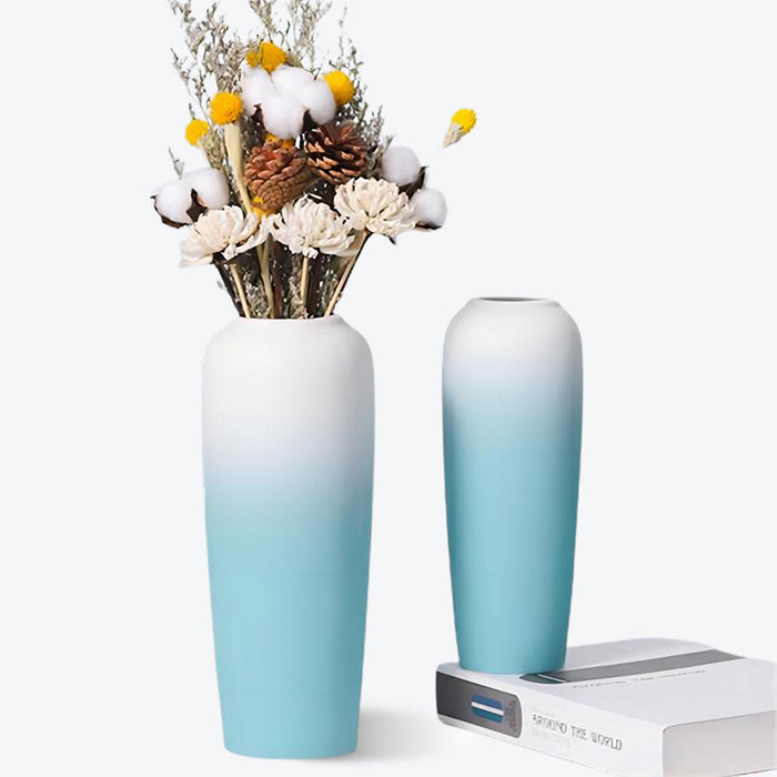 Large White and Blue Gradient Matte Ceramic Vase