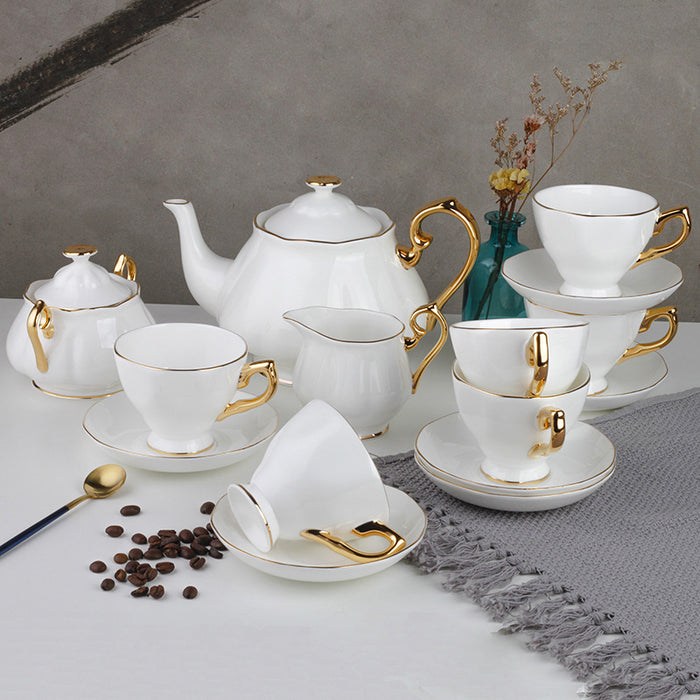 White Bone China Golden Handle Tea Set