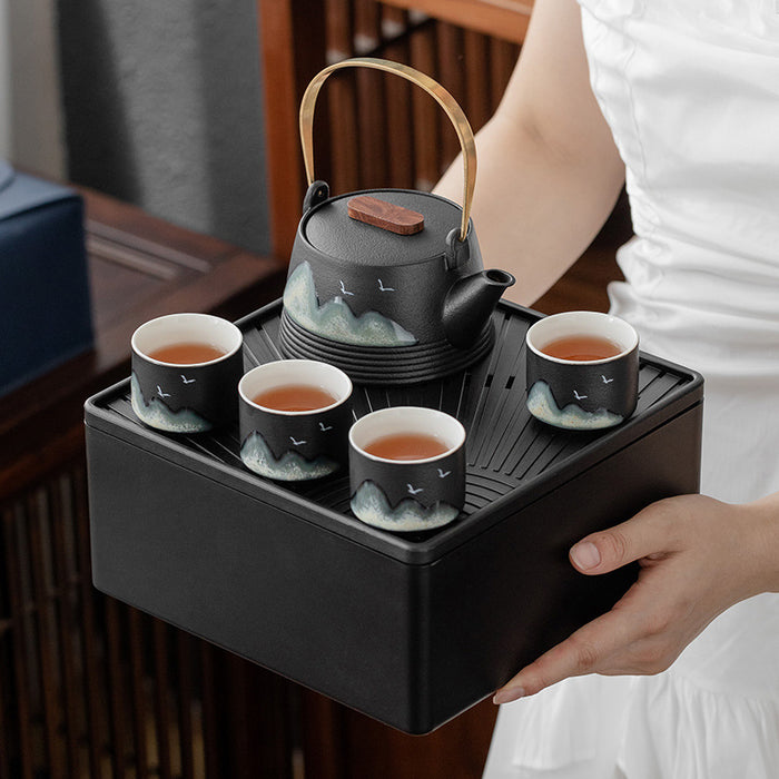 Japanese-Style Ink Color Ceramic Tea Set-7-9