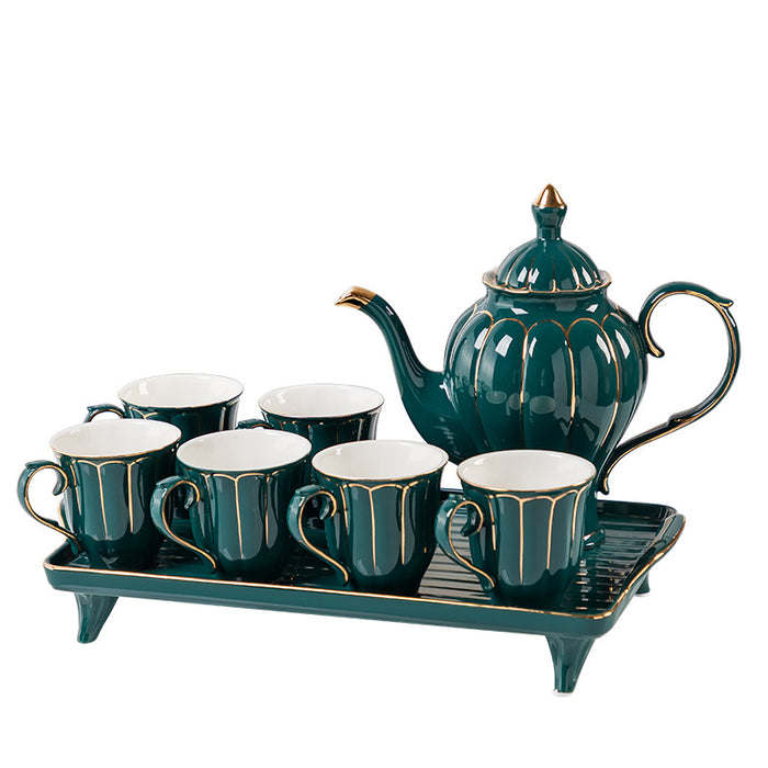 Green Glaze With Gold Line Tea Set