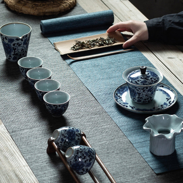 Classic Lotus Blue and White Porcelain Tea Set