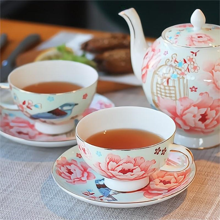 British Flower Gilt Bone China Tea Set