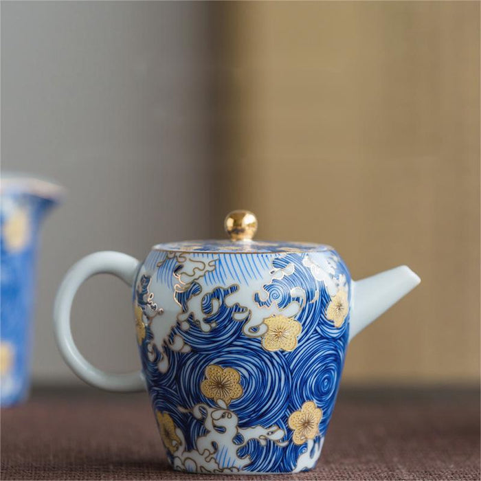 Blue Waves Enamel Ceramic Teapot