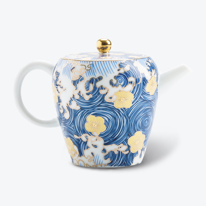Blue Waves Enamel Ceramic Teapot