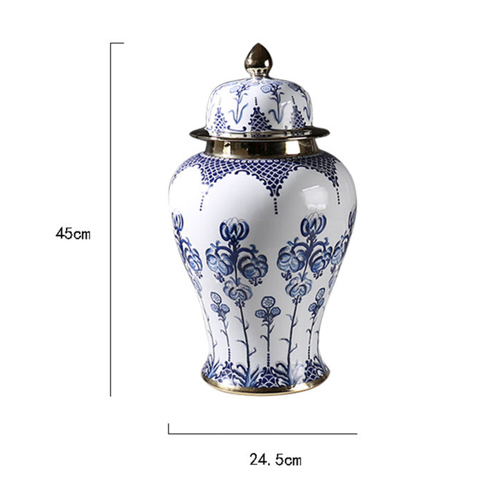 Jingdezhen Blue and White Porcelain Chinoiserie Temple Jar-7