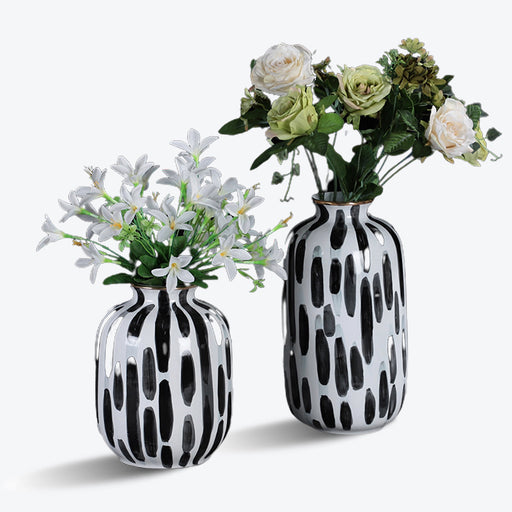 Black and White Dotted Line Porcelain Vase-1