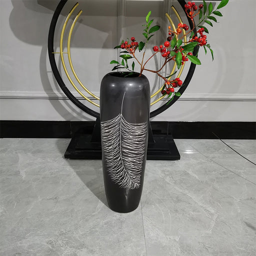 White Feather Pattern Floor Vase-2