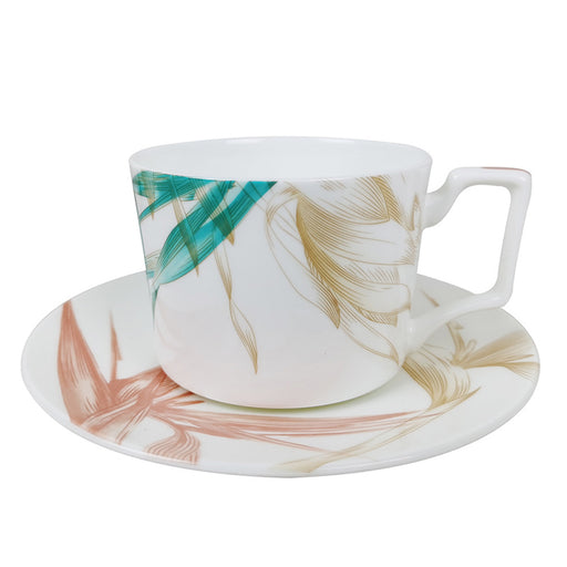 Bone China Hand-painted Leaf Coffee Cup and Saucer Set of 6-2