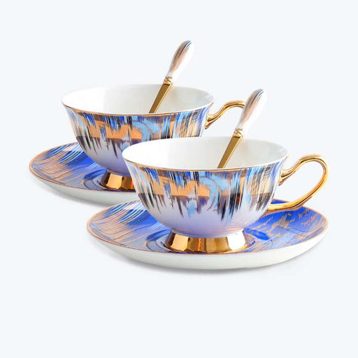Royal Auroral Design Bone China Coffee Cup and Saucer Set of 2-1