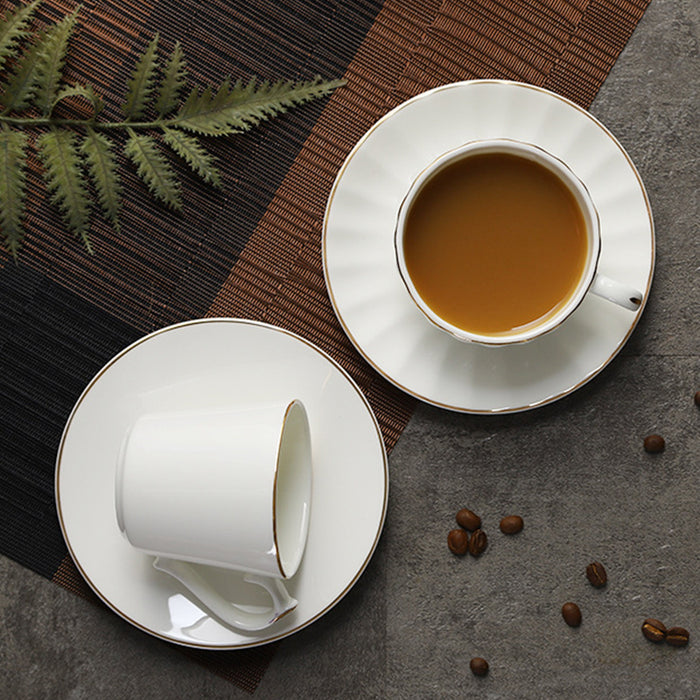 Elegant Golden Rim Bone China Coffee Cup and Saucer Set of 6-4