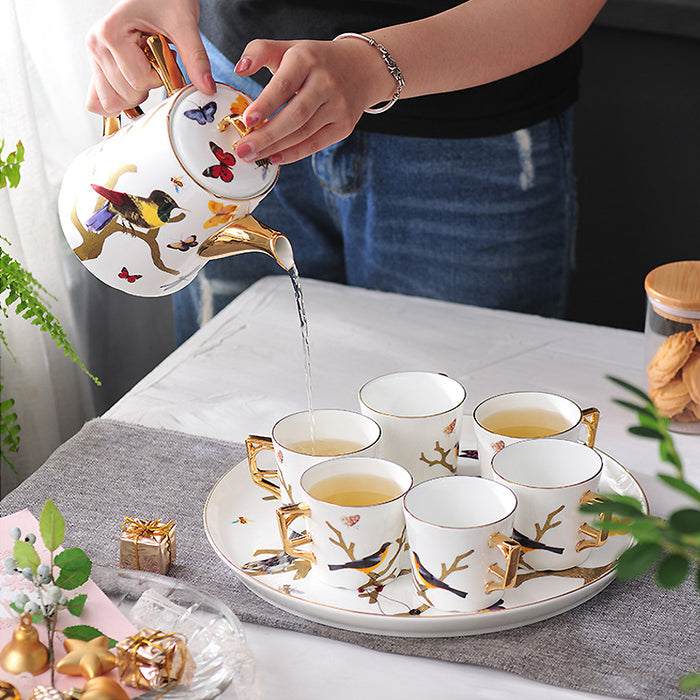 English Flower Bird Plant Ceramic Tea Set-14