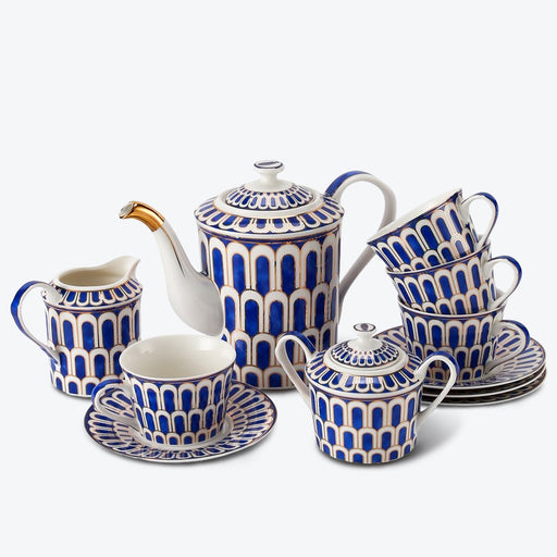 Blue Glazed Hand-Painted Gold Lined Tea Set-1