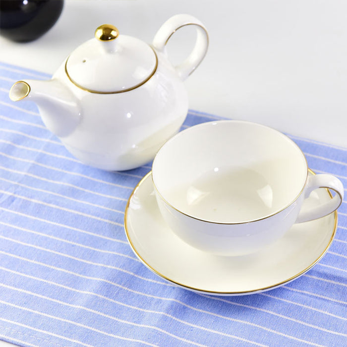 Gold Trim Bone China White Tea Set for One Set-3