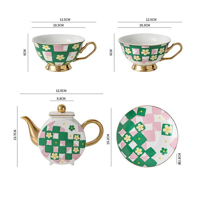 Modern Geometric Gold Trim Ceramic Tea Set-7