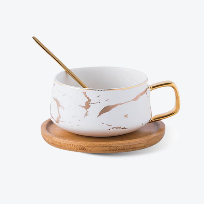 Marbled White Coffee Mug And Saucer