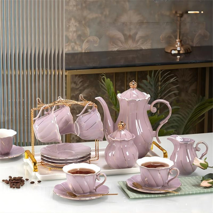 Purple Glaze With Gold Line Tea Set