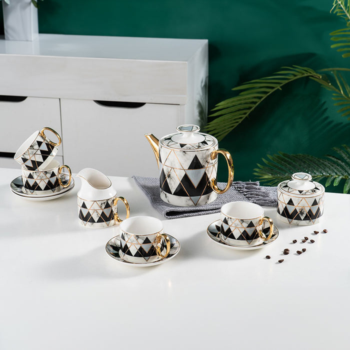 Black Diamond Lattice Golden Trim Coffee & Tea Set