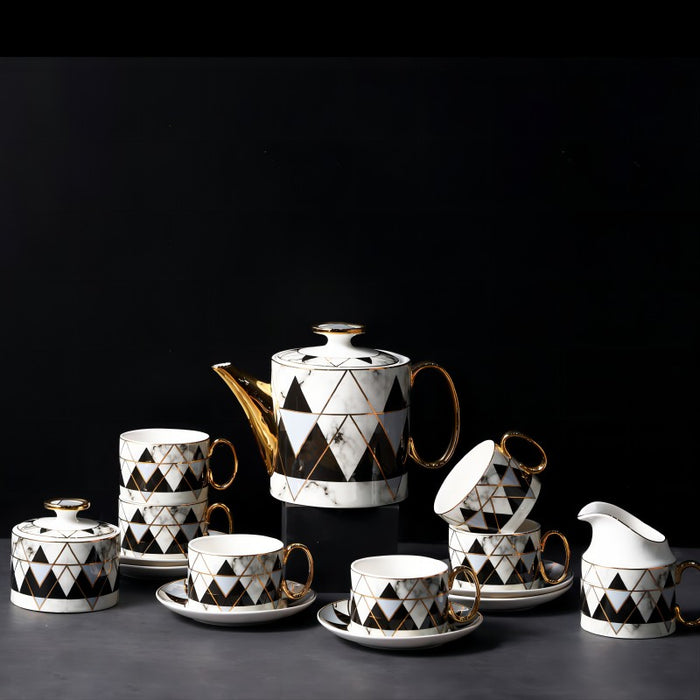 Black Diamond Lattice Golden Trim Coffee & Tea Set