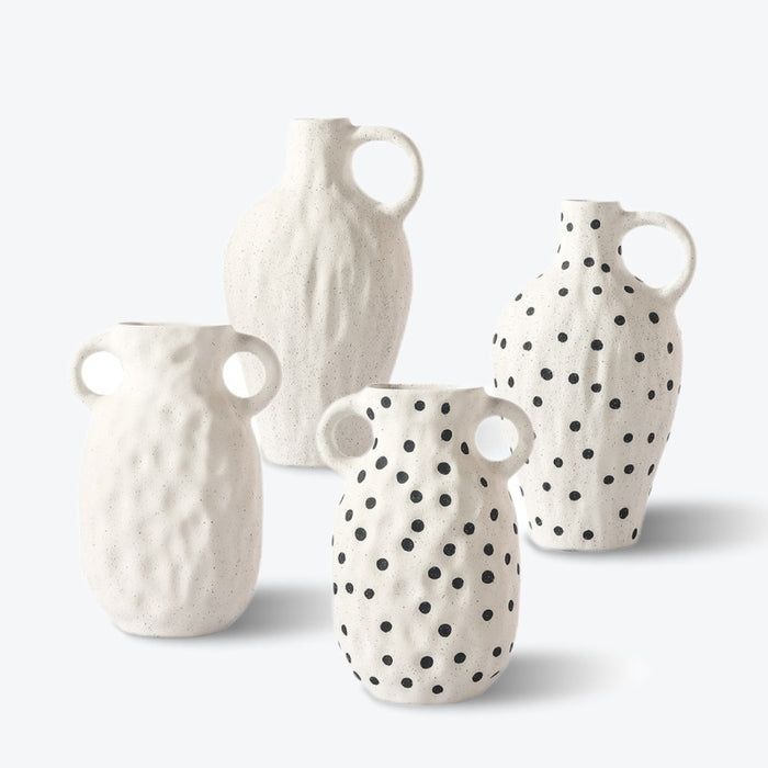 Nordic Frosted Matte Dot Ceramic Vase with Handle