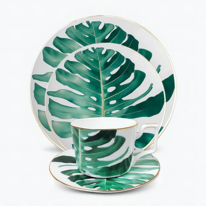 Tropical Banana Leaf Bone China Dinnerset with Coffee Cup,Dinner Plate