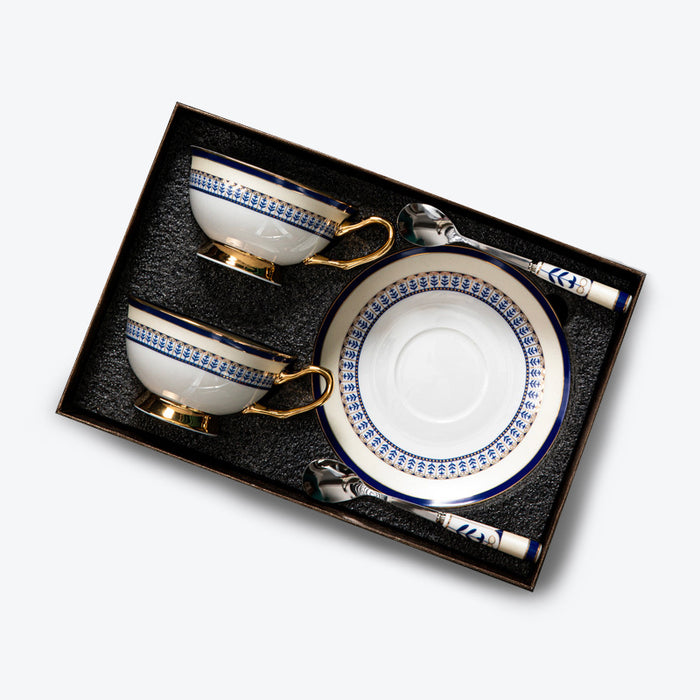 Golden Rim Bone China Coffee Cup and Saucer Set of 2