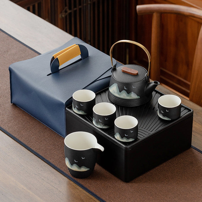 Japanese-Style Ink Color Ceramic Tea Set-8
