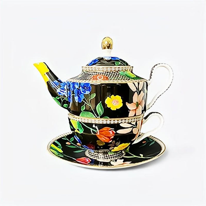 Black Floral Hand Painted Tea Set