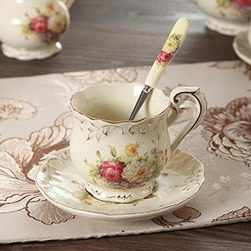 European Rose Ivory Porcelain Tea Set - HauSweet