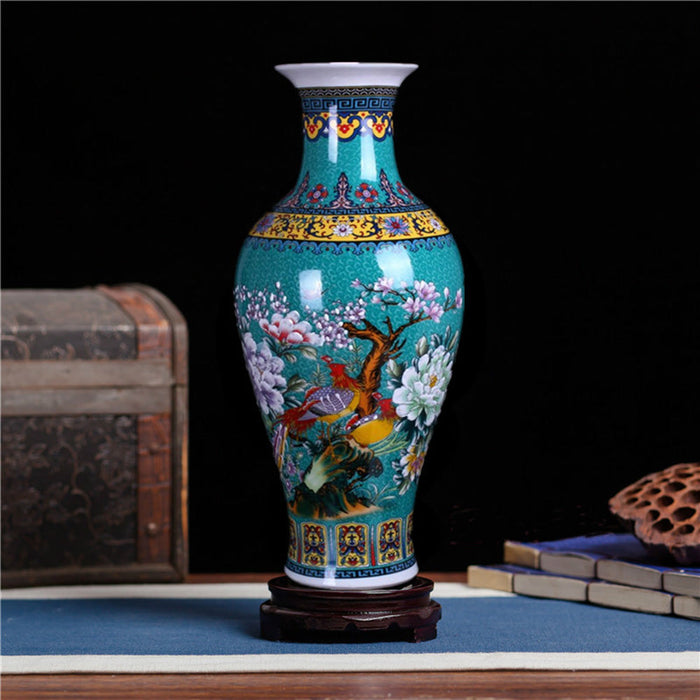 Flower and Bird Ceramic Floor Vase