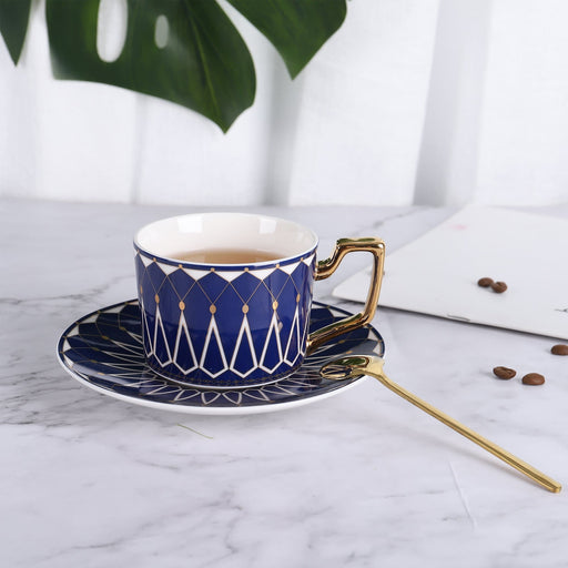 Blue Geometric Ceramic Coffee Cup - HauSweet