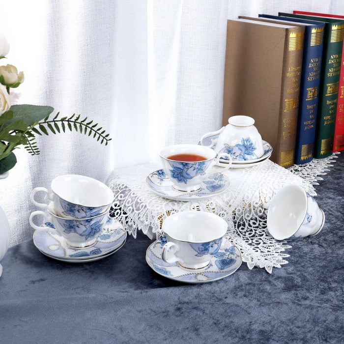 Blue Floral Coffee Cups Set