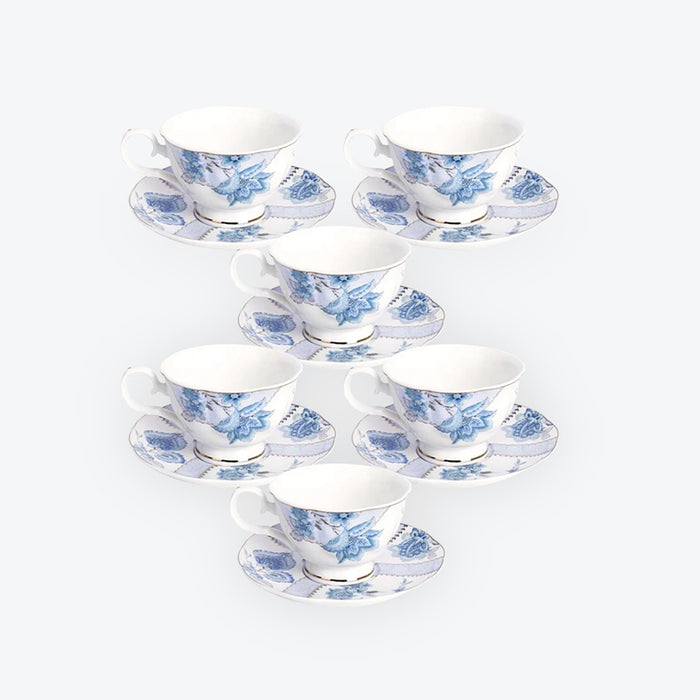 Blue Floral Coffee Cups Set