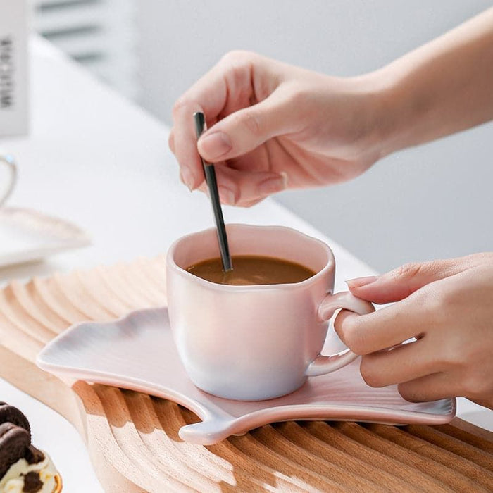 Gradient Coffee Mug with Ginkgo Saucer