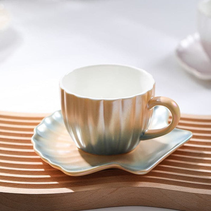 Gradient Ocean Coffee Mug with Shell Saucer