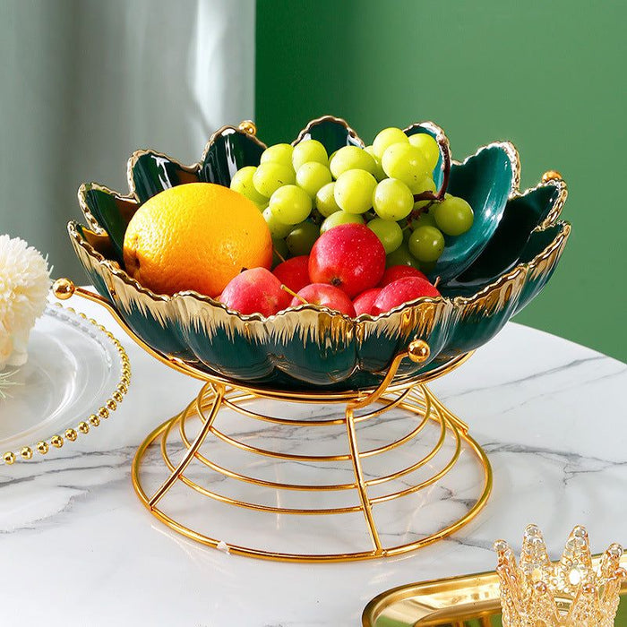 Large Luxury Ceramic Serving Fruit Bowl with Metal Stand European