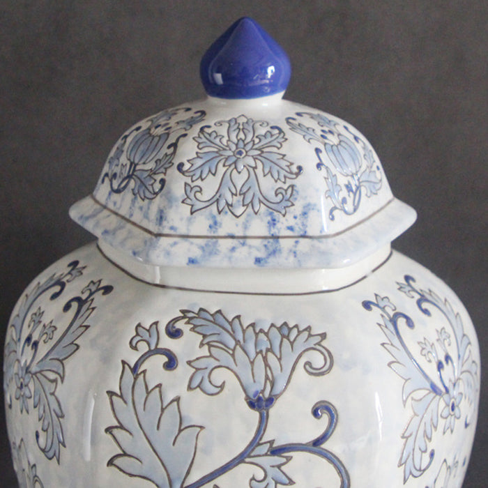 Hand-Painted Blue and White Porcelain Ginger Jar Vase