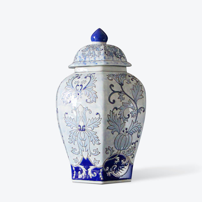 Hand-Painted Blue and White Porcelain Ginger Jar Vase
