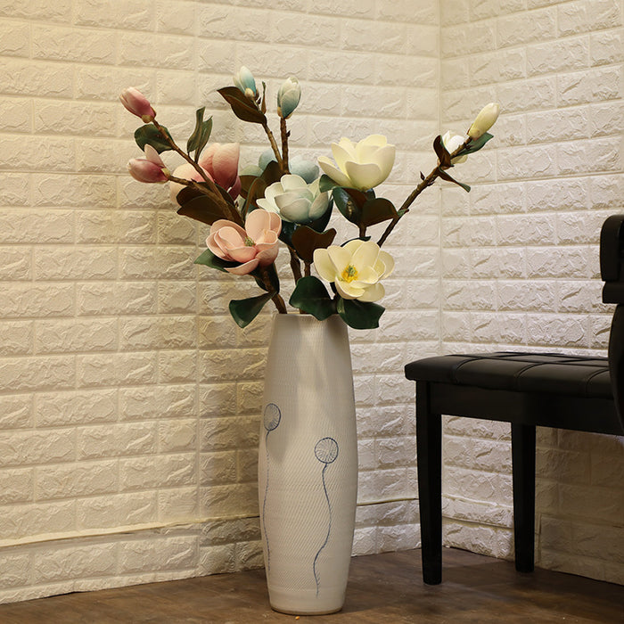 Pearl Frosted White Glazed Dandelion Ceramic Floor Vase