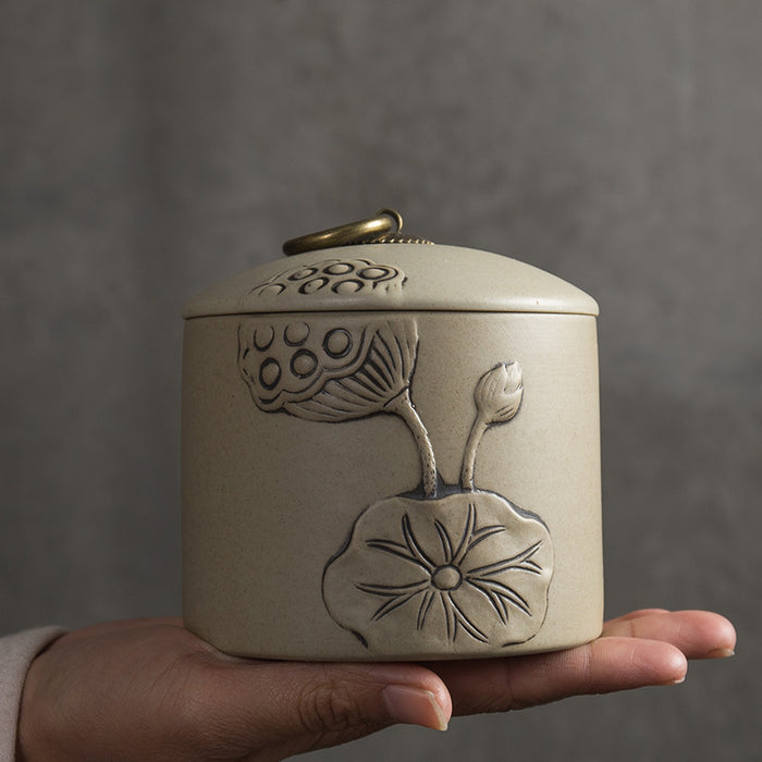 Zen 3D Lotus Vintage Ceramic Tea Canister