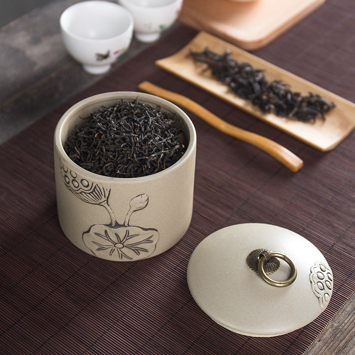 Zen 3D Lotus Vintage Ceramic Tea Canister