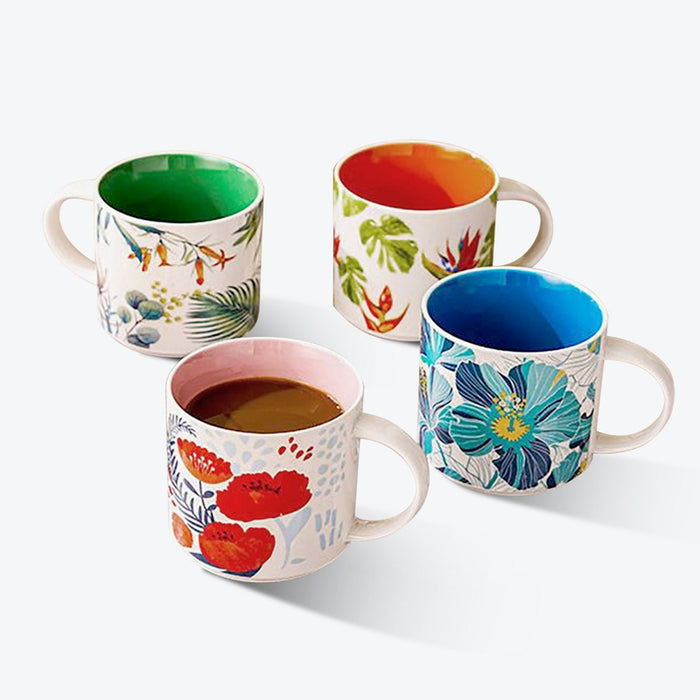 Flower Pattern Hand-Painted Ceramic Mug