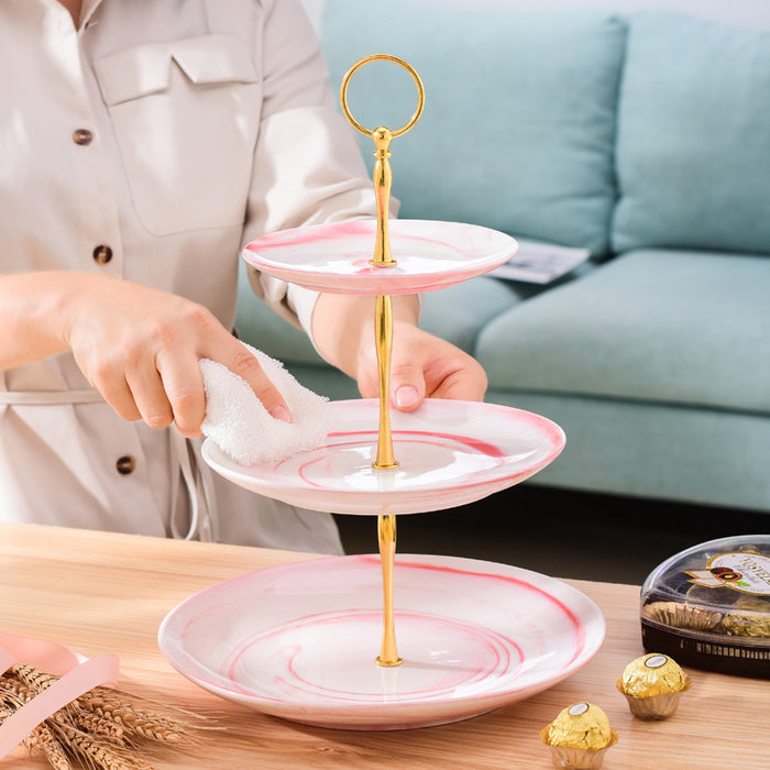 Creative Marbled Three-Layer Ceramic Cake Stand