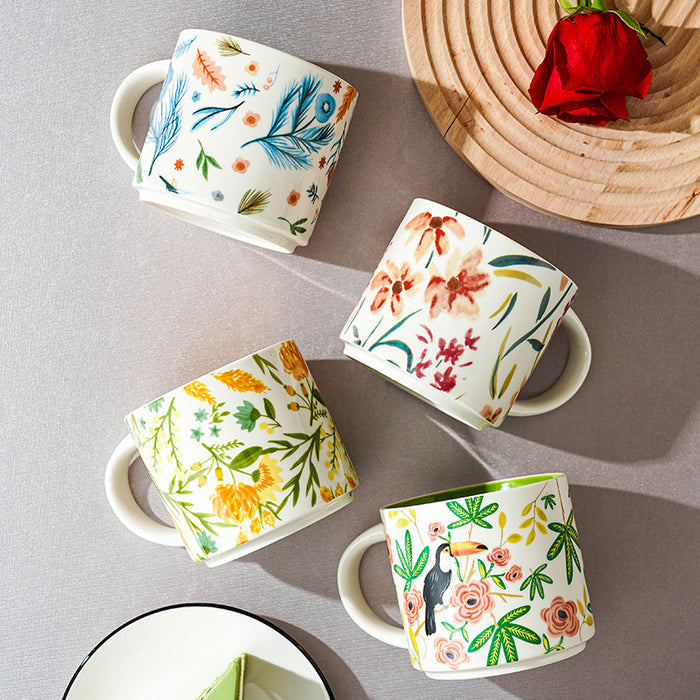 Flower And Leaf Hand-Painted Ceramic Mug