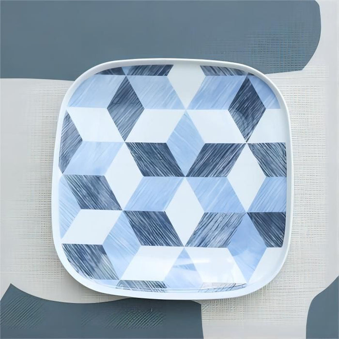Nordic Blue Plaid Geometric Ceramic Plate