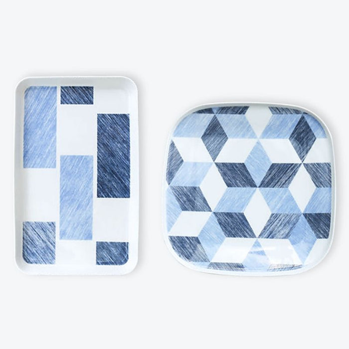 Nordic Blue Plaid Geometric Ceramic Plate