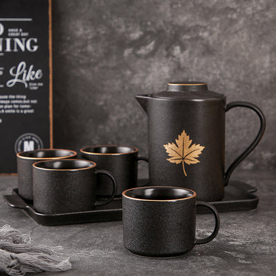 Gold Ring Dotted Black Frosted Tea Set