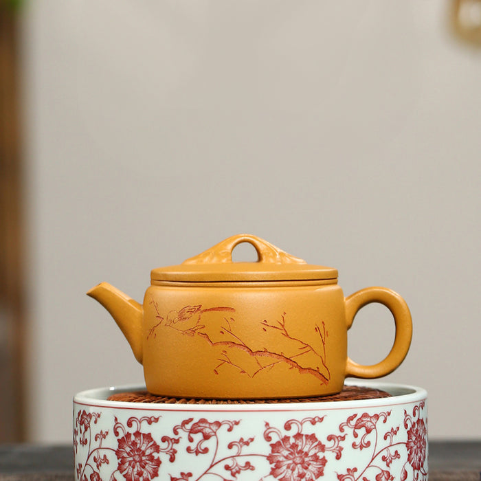 Yixing Handmade Branch Bird Zisha Teapot