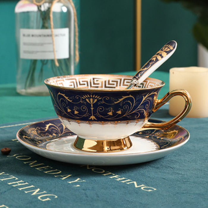 Gold Blue Vintage Tea Cup and Saucer