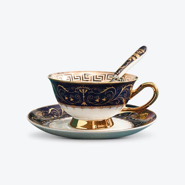 Gold Blue Vintage Tea Cup and Saucer